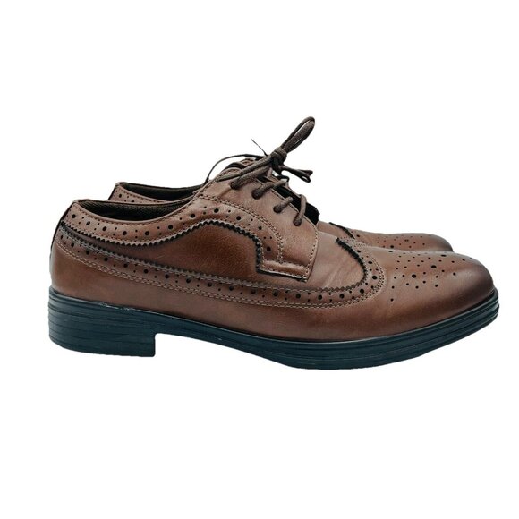 Deer Stags Shoes Boys Size 6.5 M Brown Wing tip Oxfords Dress Shoe Faux Leather - Picture 1 of 11